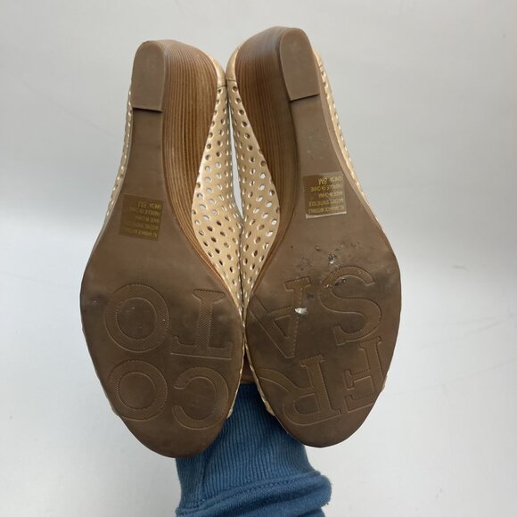 Franco Sarto Ginesa Tan Leather Peep Toe Heels Womens 8M Perforated Faux Leather - Picture 8 of 13